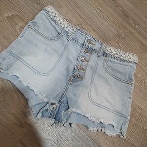 Eunina Riley High Rise Shortie Cut Off Short Jean sz Medium Fringe Festival Boho